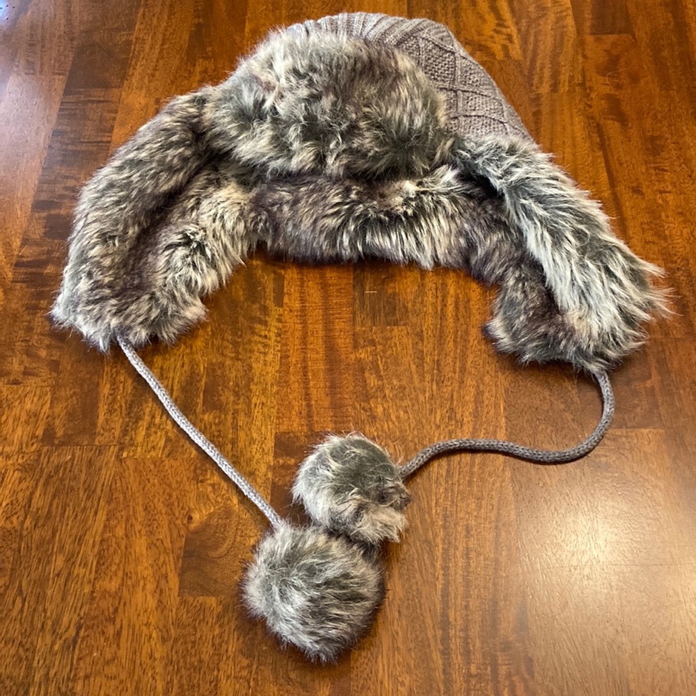Surell Grey Knit Faux Fur Trapper Hat